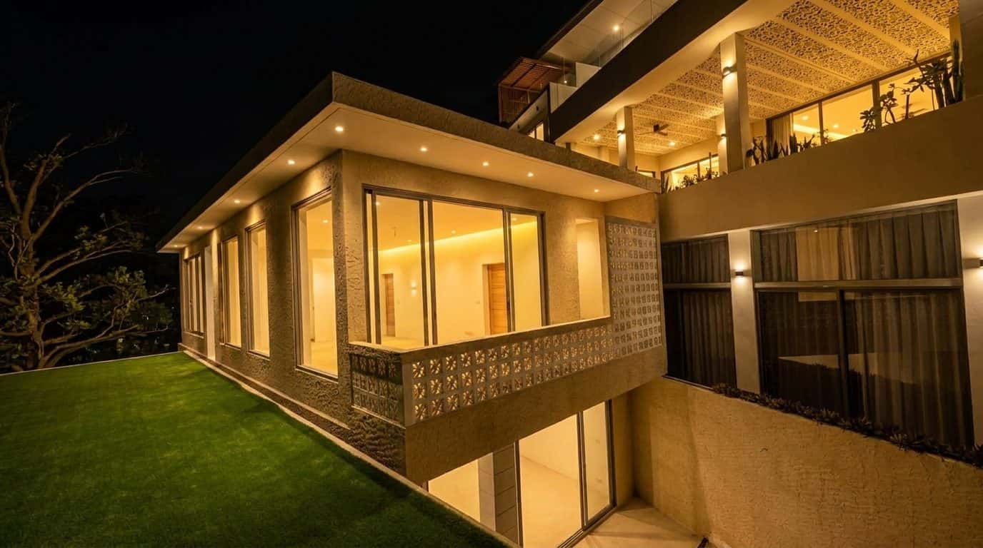 Villa EL glowing at night