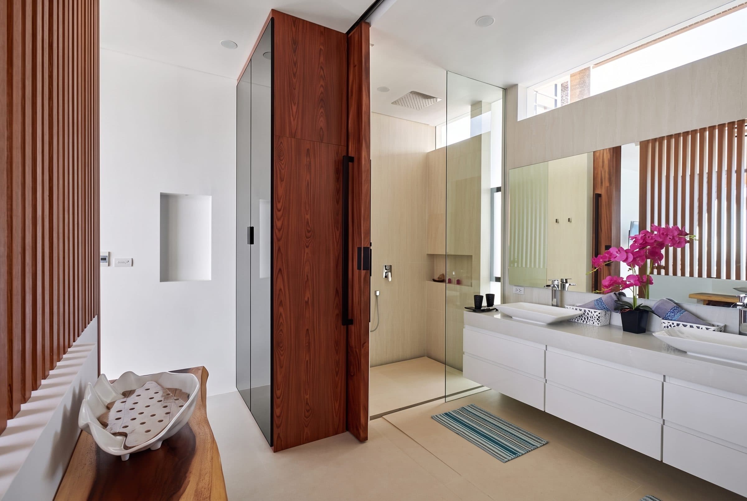 Bathroom with walk-in glass shower