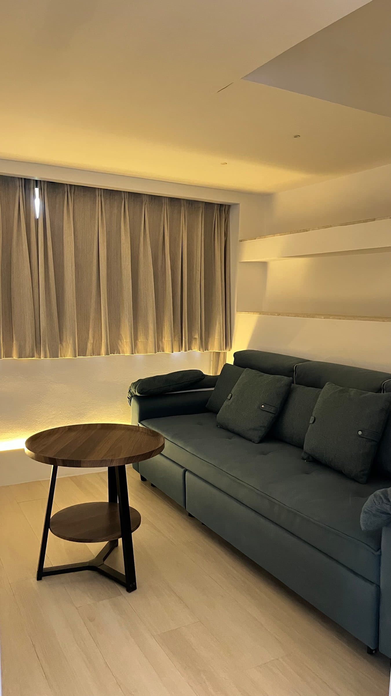 Lounge with sofa and side table