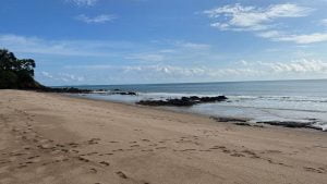 View of the coastline in Koh Samui with the sunrise streaming in.